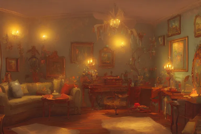 Prompt: A Victorian style room,by thomas kinkade, james gilleard and owakita, 4k resolution, trending on artstation and deviantart
