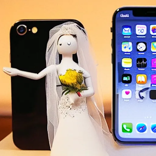 Prompt: an iphone getting married to an android phone