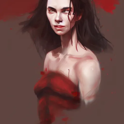 Prompt: a painting of a woman with red eyes, a character portrait by Nína Tryggvadóttir, Artstation contest winner, antipodeans, detailed painting, concept art, speedpainting