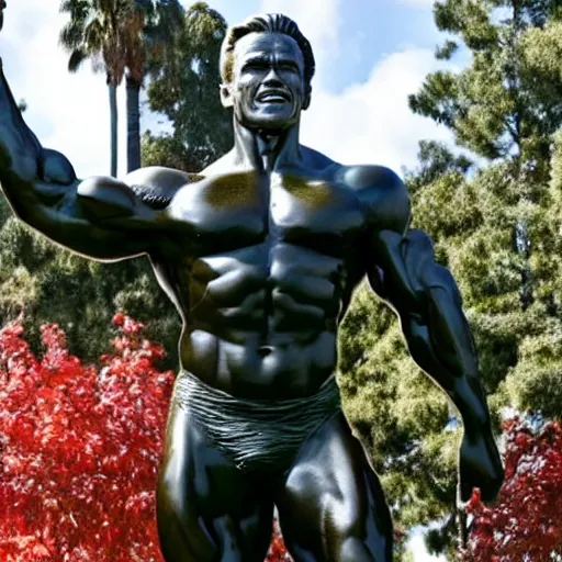 Prompt: a photo of a statue of arnold schwarzenegger made out of schwarzwalder kirschtorte