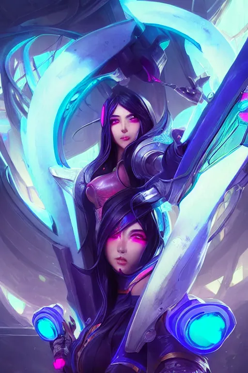 Image similar to irelia from league of legends, cyberpunk futuristic neon. kunai's flying around her, decorated with traditional japanese ornaments by ismail inceoglu dragan bibin hans thoma greg rutkowski alexandros pyromallis nekro rene maritte illustrated, perfect face, fine details, realistic shaded, fine - face, pretty face, masterpiece