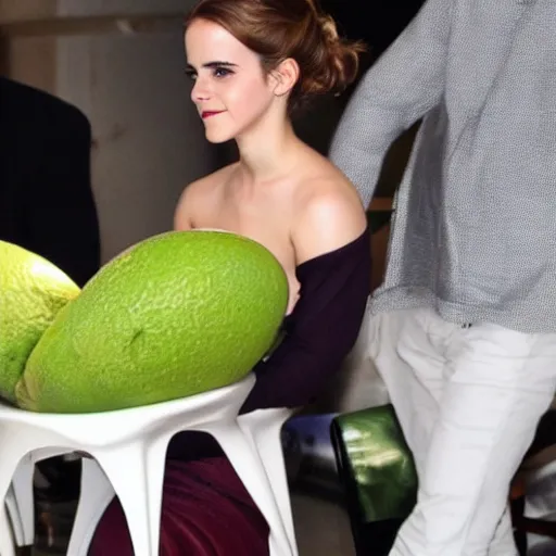 Image similar to emma watson as an avocado chair