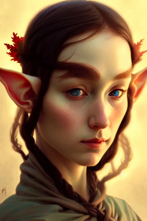 Prompt: beautiful young elf portrait, highly detailed, digital painting, artstation, sharp focus, illustration, art by tan zi and ayanamikodon and alphonse mucha and wlop