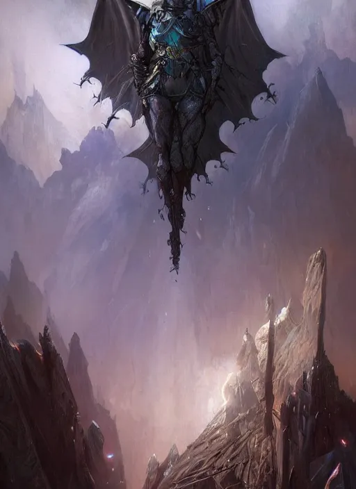 Prompt: moth. dark knight. moon. fantasy concept art. moody epic painting by james gurney, greg rutkowski, giger, maxim verehin and alphonso mucha. artstationhq. painting with vivid color. ( dragon age, witcher 3, lotr )