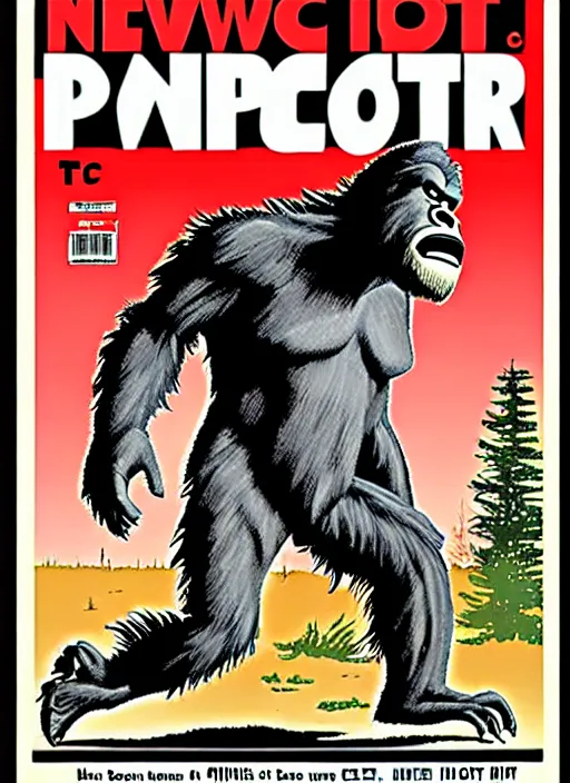 Image similar to bigfoot in retro sci fi pulp newsprint illustration cover