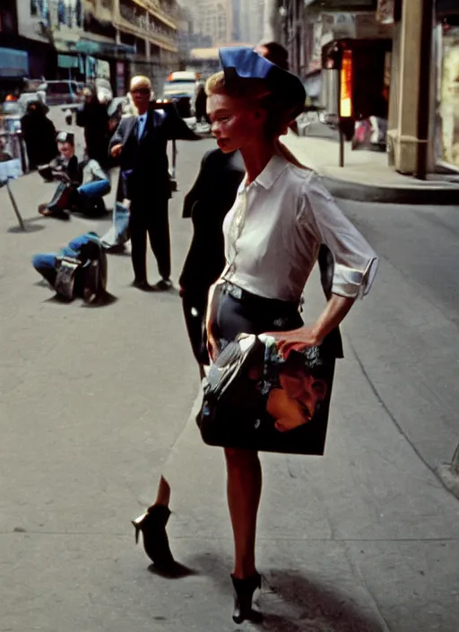 Prompt: analog celebrity iconic fine art street photography by eve arnold. magnum photos style. candid. flimic. natural light. pentax. color slide film. asymmetrical balance. in - frame