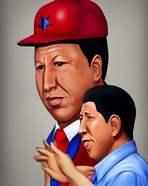 Image similar to Digital presidential anime art of Hugo Chavez by A-1 studios, serious expression, empty warehouse background, highly detailed, spotlight