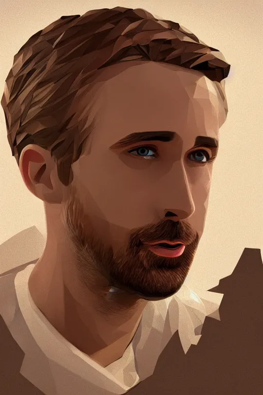 Prompt: beautiful cottage Ryan Gosling low poly computer 3d model, complex, elegant, highly detailed, digital painting, artstation, concept art, smooth, clear focus, illustration, works by artgerm, Greg Rutkowski and Alphonse Mucha