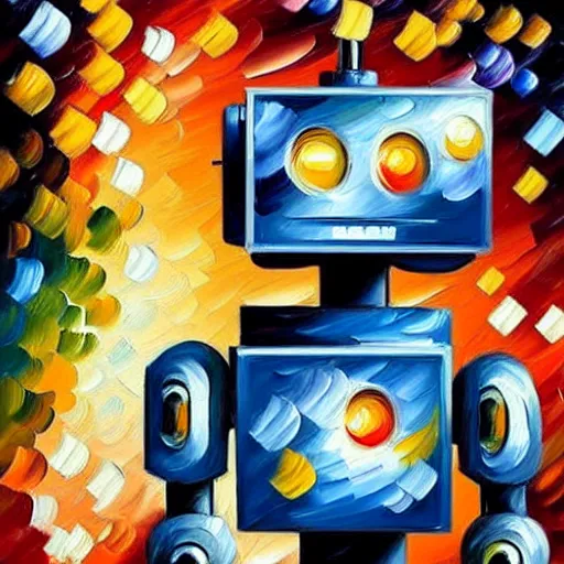 Image similar to a cute little robots painting by leonid afremov