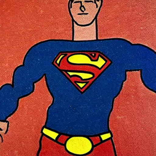 Prompt: Neolithic cave painting of superman