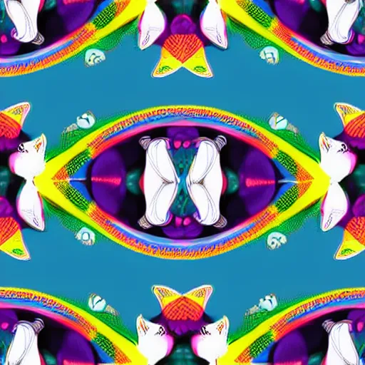 Image similar to symmetry, repeating pattern. seamless, rainbow cat. award - winning