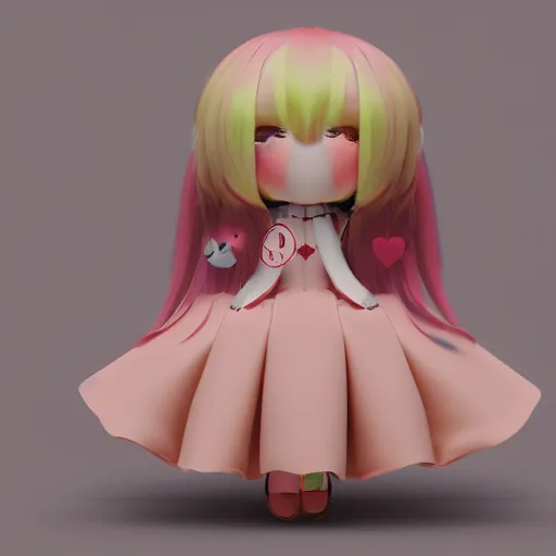 Prompt: cute fumo plush of a girl with a big heart, very long and unkempt hair, stylized pbr, blob anime, bokeh, vray