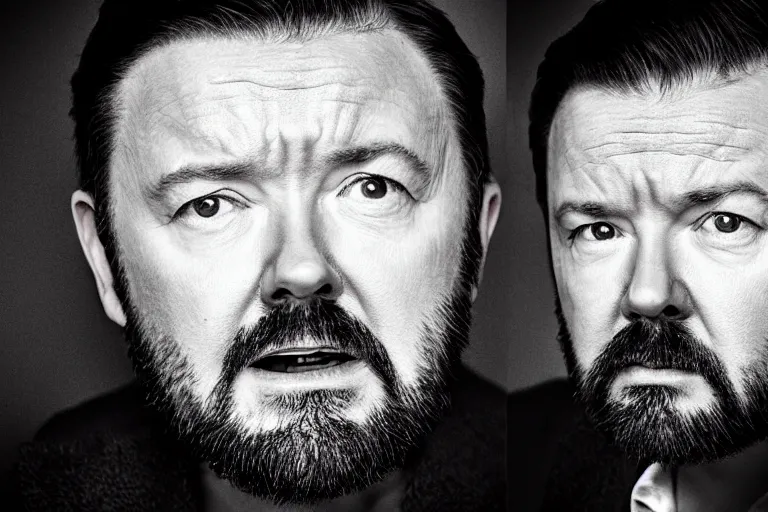 Prompt: an 8 5 mm portrait of ricky gervais as a 1 7 0 0's gangster by gustave baumann, lomography lady grey, ultra realistic, beautiful lighting, dramatic