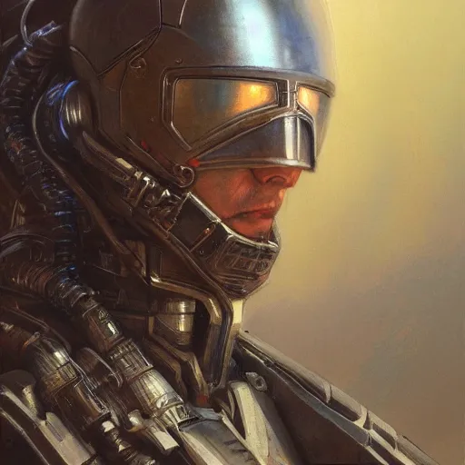 Image similar to a realistic scifi cyberpunk knight, closeup portrait art by donato giancola and greg rutkowski, vintage retro scifi, realistic face, digital art, trending on artstation, symmetry!!!