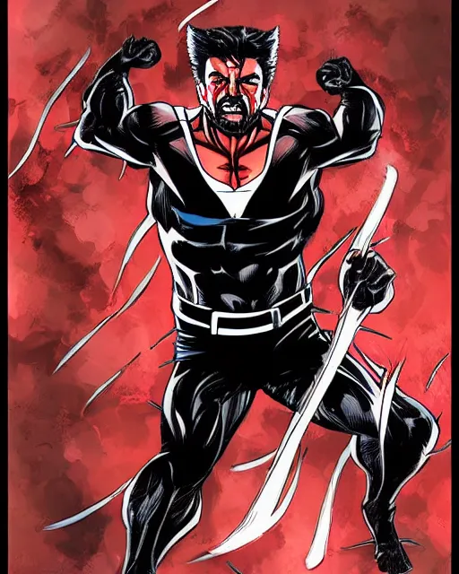 Image similar to portrait comic art of marvels wolverine, black and red color scheme, by inhyuck lee