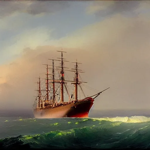 Image similar to epic soviet warship in arctic by shishkin and aivazovsky