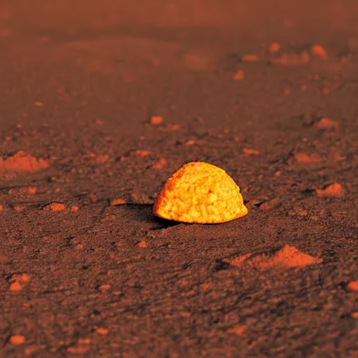 Image similar to a lonely taco on mars, photograph, red lighting, taco,