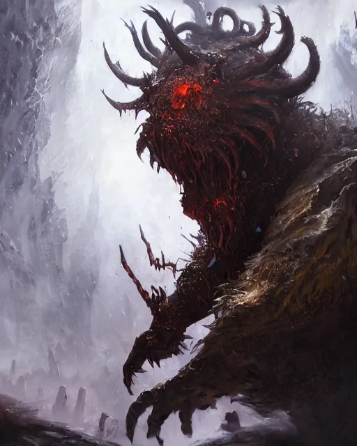 Image similar to oil painting of Angry Lovecraftian Beast Berserker, wearing fur armor, claws, sharp focus, attack pose, fantasy style, octane render, volumetric lighting, 8k high definition, by greg rutkowski, highly detailed, trending on art Station, magic the gathering artwork, spaceship hallway background, centered, horror, sci-fi atmosphere