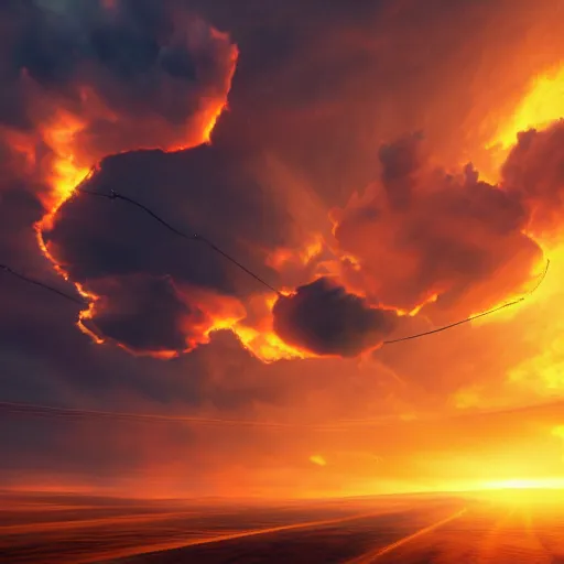 Prompt: burning clouds, falling, 4k, post-processing, very very detailed, artstation, cute