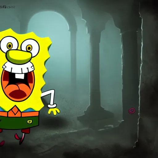 Image similar to scary sponge bob, unreal emgime, horror, dark, scary, high detail, art station, dramtic light, 4 k