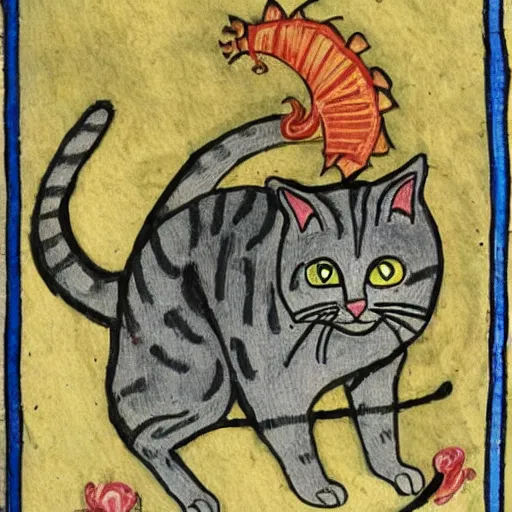 Prompt: a cat illustration from an illuminated manuscript