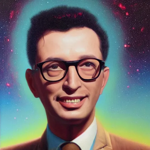 Image similar to UHD tonalism cosmic painting of Buddy Holly, by Antonio Caparo and Ferdinand Knab and Greg Rutkowski, UHD, photorealistic, trending on artstation, trending on deviantart