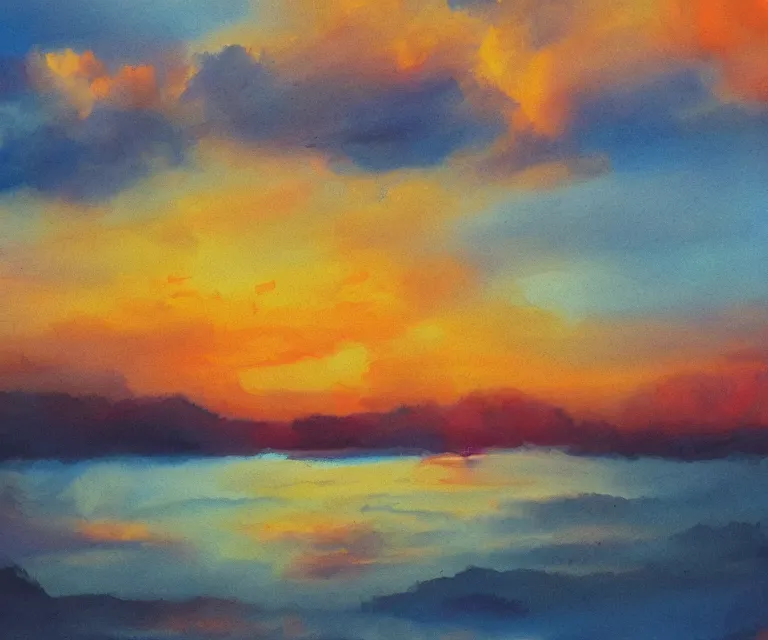 Image similar to clouds, sunset, water painting