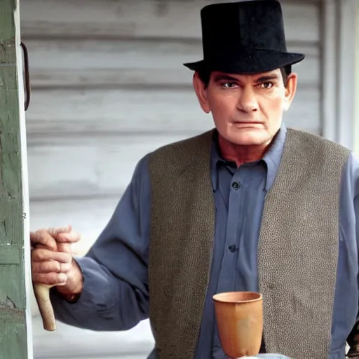 Prompt: charlie sheen in an amish comedy drama