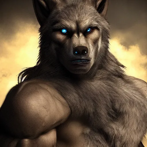 Image similar to cinematic shot epic portrait werewolf, hyper realistic, mood lighting, fantasy, detailed face, highly detailed, super realistic, perfect lighting