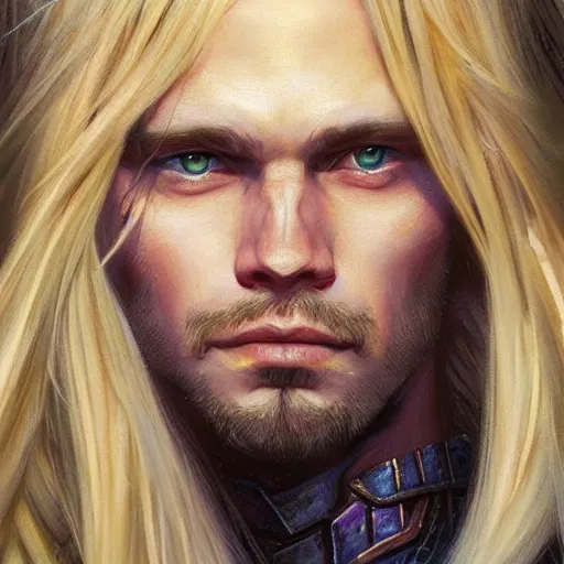 Prompt: 2 7 year old male with blue eyes and long straight blonde hair as a fantasy d & d character, closeup portrait art by donato giancola and greg rutkowski, face, digital art, trending on artstation, symmetry!!