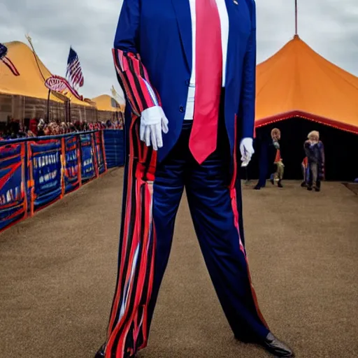 Image similar to Donald trump tallest man in the world being showed off at a circus