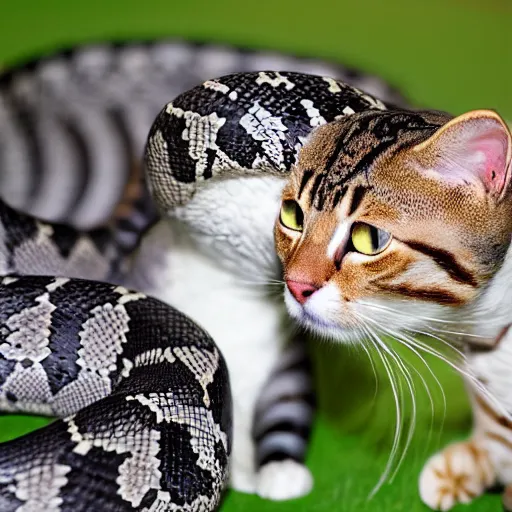 Image similar to a snake hugging a cat