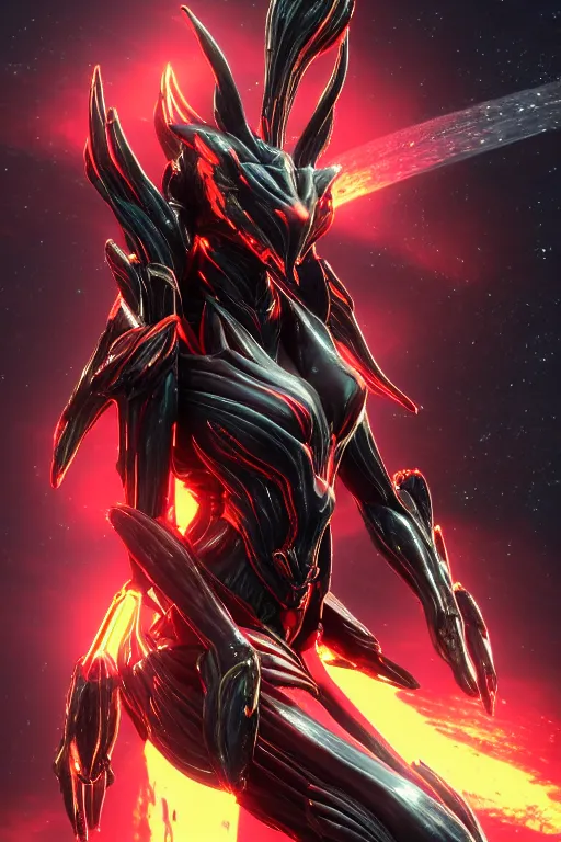 Prompt: galactic hyperdetailed elegant beautiful stunning giantess anthropomorphic mecha sexy hot female dragon goddess, sharp spines, sharp metal ears, sleek red eyes, smooth red skin, sharp black armor, bigger than galaxy, epic proportions, epic scale, epic size, warframe destiny fanart, furry, dragon art, goddess, giantess, furaffinity, octane render