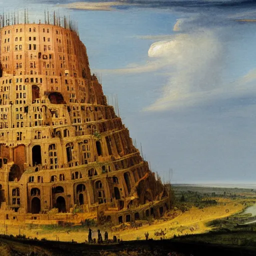 Image similar to a painting of the tower of babel, in the style of caspar david friedrich