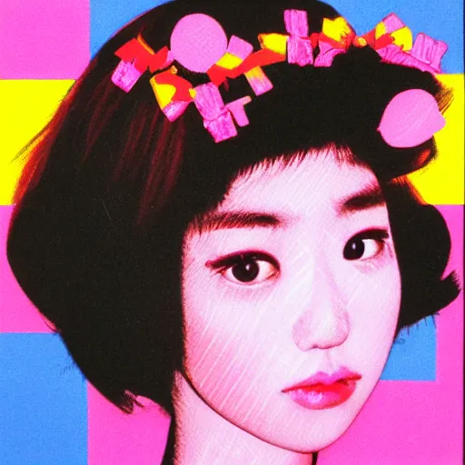 Prompt: a portrait of a girl, japanese 8 0 s pop color scheme