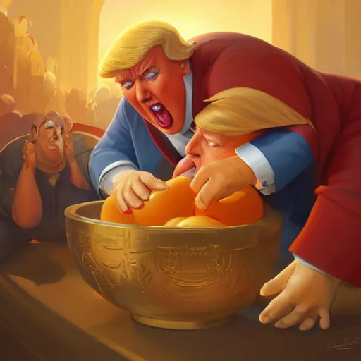 Prompt: chubby donald trump apple bobbing, ben hur, loftis, cory behance hd by jesper ejsing, by rhads, makoto shinkai and lois van baarle, ilya kuvshinov, rossdraws global illumination