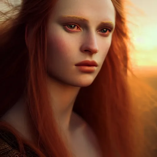 Image similar to photographic portrait of a stunningly beautiful norse renaissance female in soft dreamy light at sunset, contemporary fashion shoot, by edward robert hughes, annie leibovitz and steve mccurry, david lazar, jimmy nelsson, breathtaking, 8 k resolution, extremely detailed, beautiful, establishing shot, artistic, hyperrealistic, beautiful face, octane render