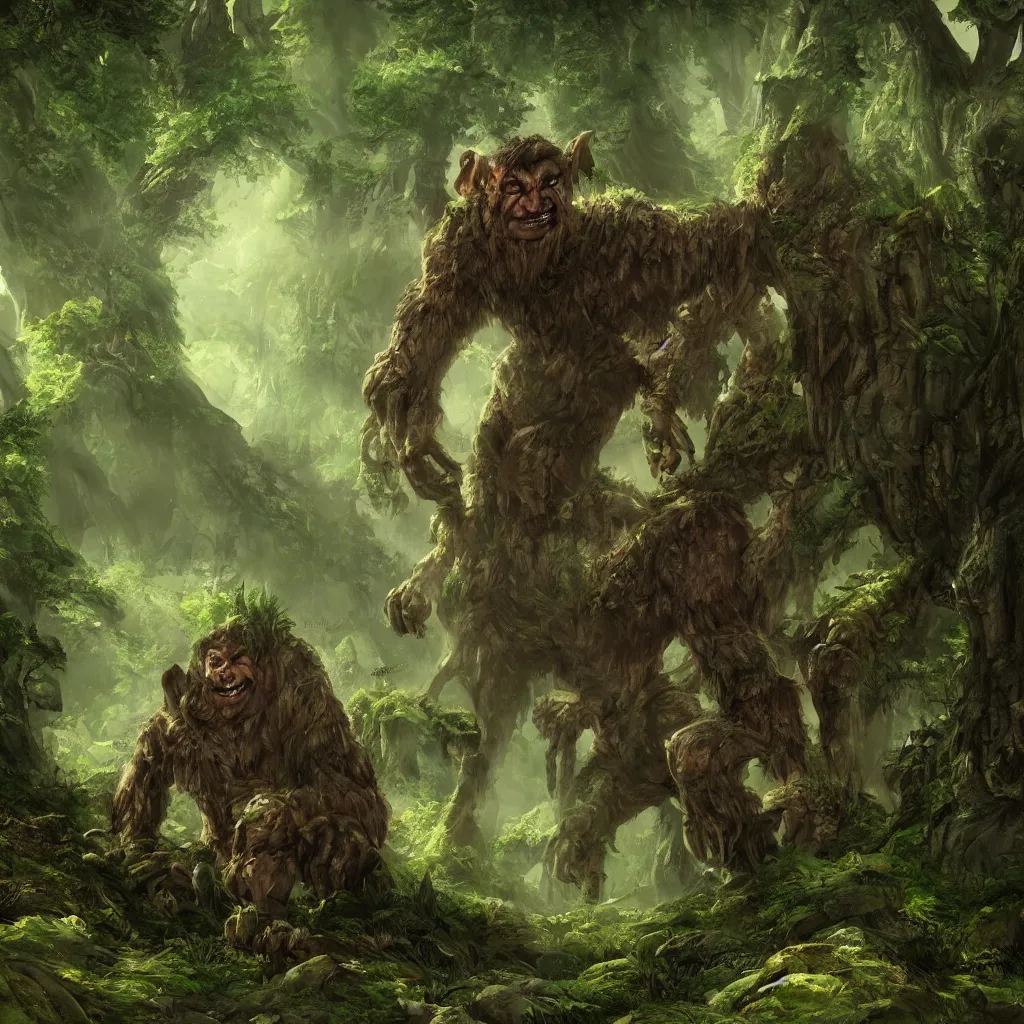 Image similar to a giant troll in the forest. fantasy art. artstation detailed. 4k