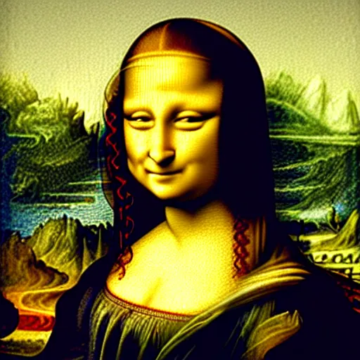 Prompt: Mona Lisa painted with vomit