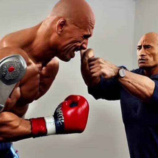 Image similar to Dwayne Johnson punching with a robotic arm