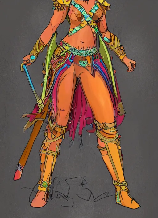 Prompt: a full body concept art, warrior princess, colorful clothing