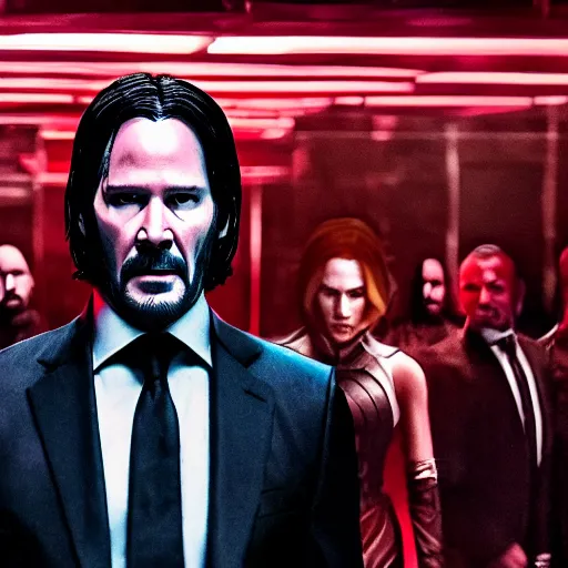 Image similar to john wick with the avengers mcu, dramatic, epic, cinematic