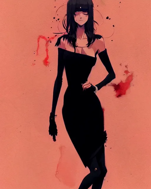 Image similar to a ultradetailed beautiful panting of a stylish woman wearing a black dress, by conrad roset, greg rutkowski and makoto shinkai, trending on artstation