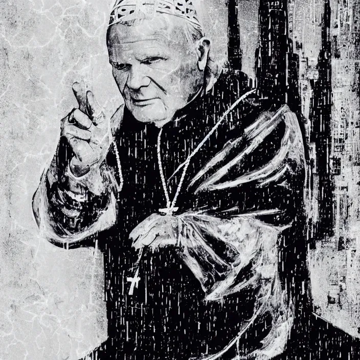 Image similar to John Paul II in style of cyberpunk