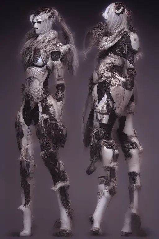 Image similar to white cyborg fashion shot, maasai punk warriors, fractal decorations, unreal engine, trending on artstation,