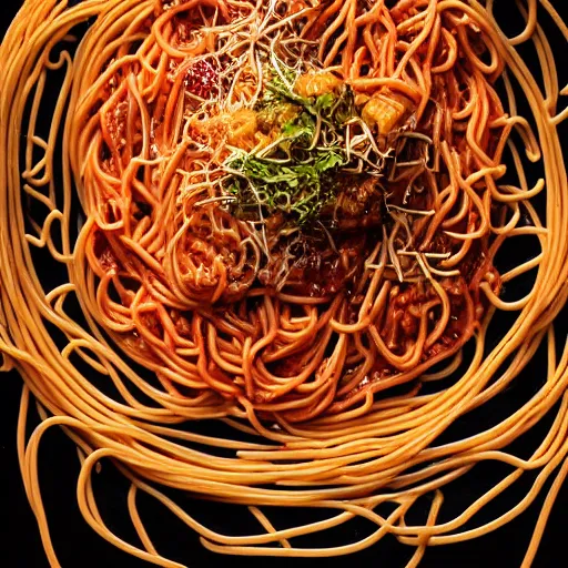 Image similar to portrait shot of a humanoid bowl of spaghetti, intricate details and dramatic lighting