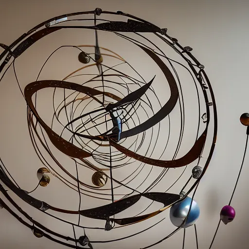 Image similar to a kinetic sculpture of this solar system, sun, orrery, canon 5 d 5 0 mm lens, papier - mache, studio, circa 2 0 8 8