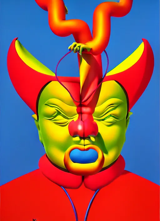 Prompt: devil sculpture by shusei nagaoka, kaws, david rudnick, airbrush on canvas, pastell colours, cell shaded, 8 k