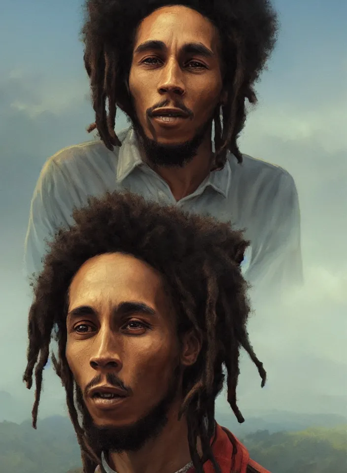 Image similar to closeup portrait of a young bob marley, serene light, gorgeous view, depth, high detail, digital art, painted by greg rutkowski and seb mckinnon, by tim burton, trending on artstation