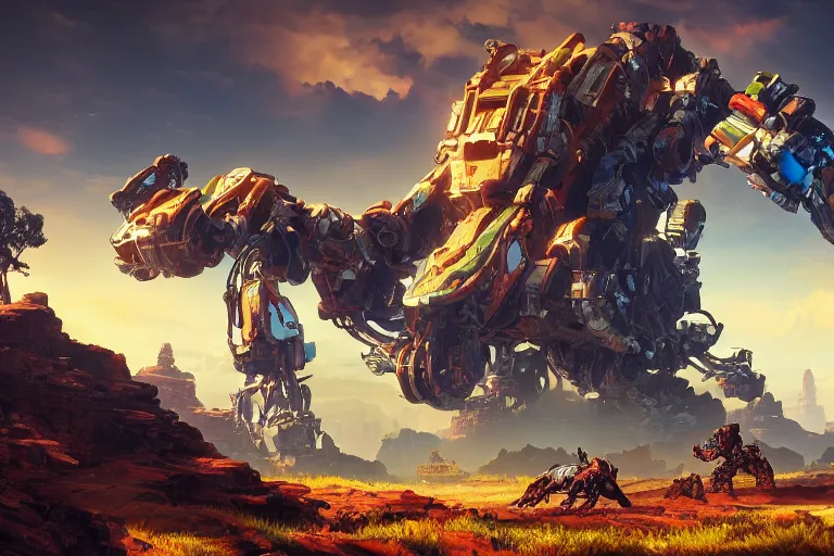 Image similar to rockbreaker machine mecanical creature robot of horizon forbidden west horizon zero dawn bioluminiscence global illumination ray tracing hdr fanart arstation by ian pesty and alena aenami artworks in 4 k